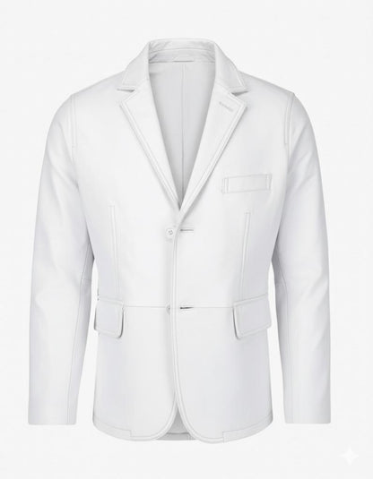 2-Button Men Lambskin Leather Blazer-White