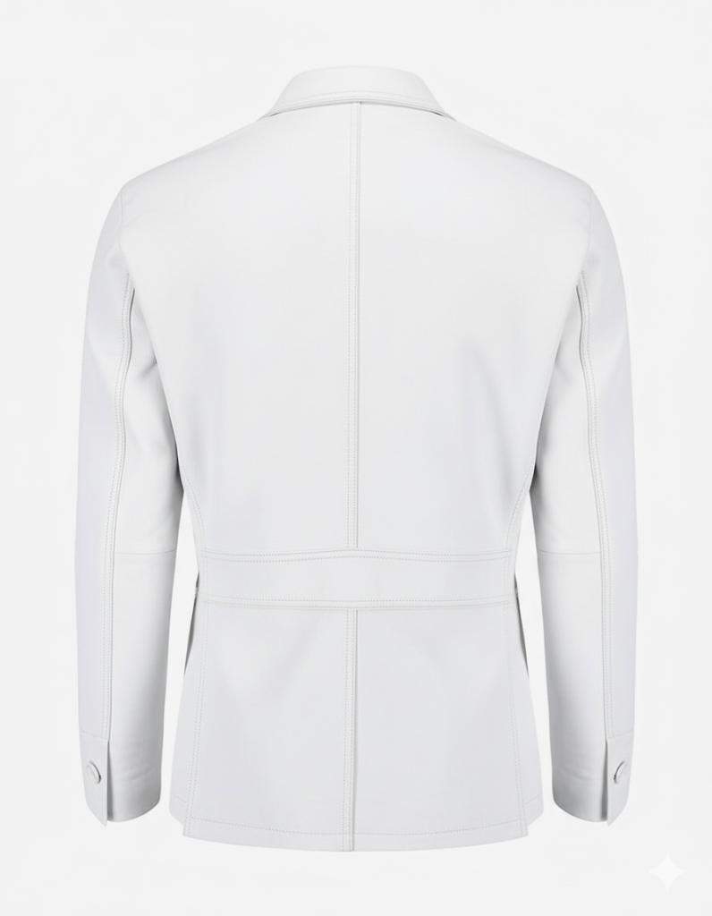 2-Button Men Lambskin Leather Blazer-White