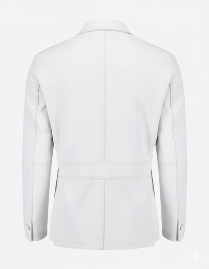2-Button Men Lambskin Leather Blazer-White