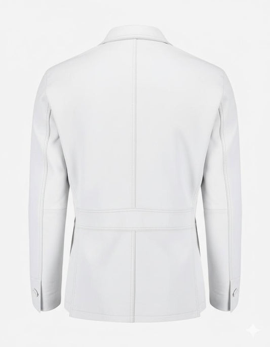 2-Button Men Lambskin Leather Blazer-White