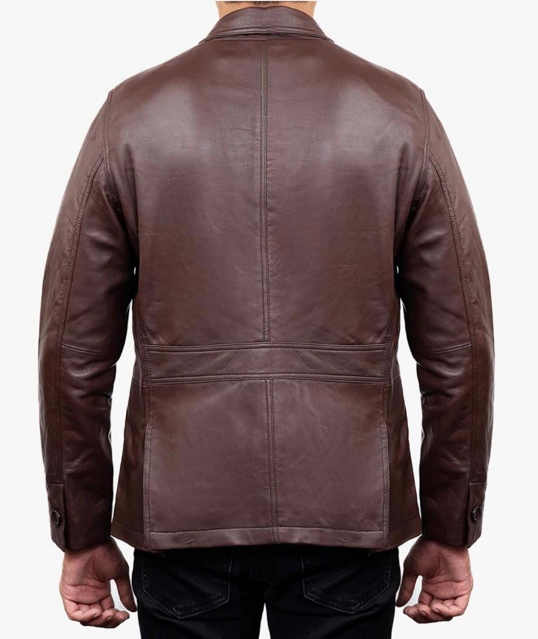 2-Button Men Lambskin Leather Blazer-Brown