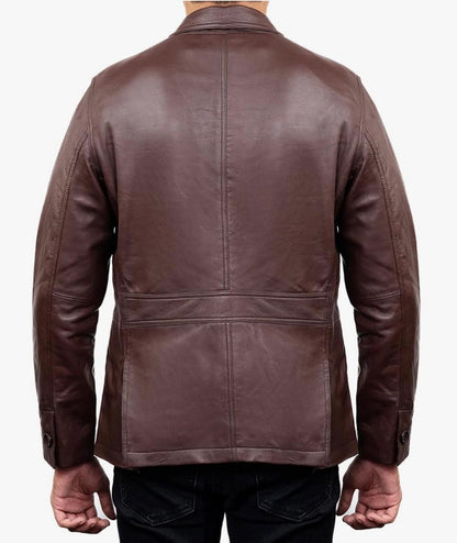 2-Button Men Lambskin Leather Blazer-Brown