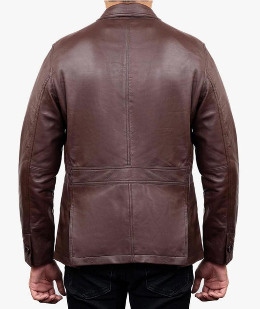 2-Button Men Lambskin Leather Blazer-Brown