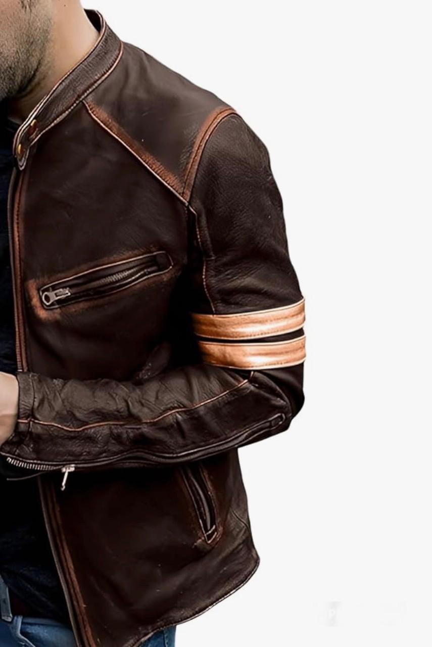 Cafe Racer Genuine Lambskin Leather Jacket-Brown