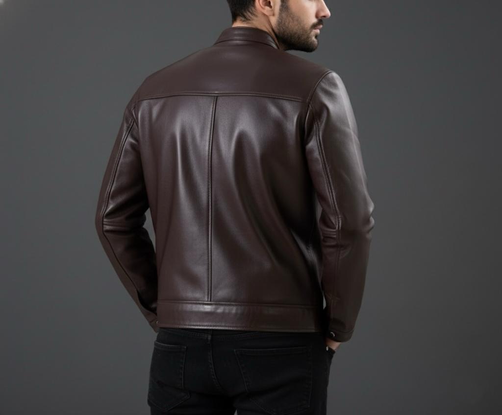 Brown Mens Pure Sheep Leather Zipper Jacket