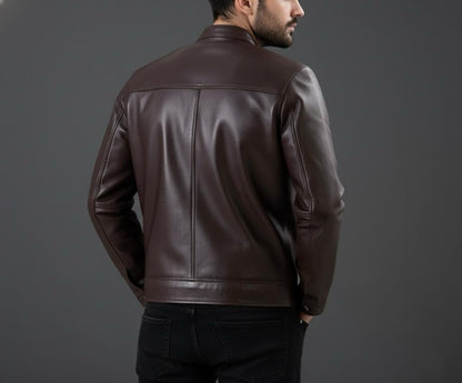 Brown Mens Pure Sheep Leather Zipper Jacket