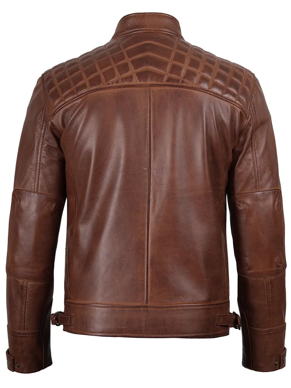 Men's Casual Signature Diamond Lambskin Leather Jacket-Tan Vecs