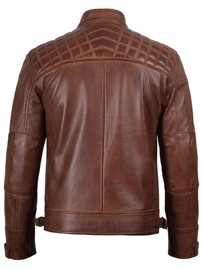 Men's Casual Signature Diamond Lambskin Leather Jacket-Tan Vecs