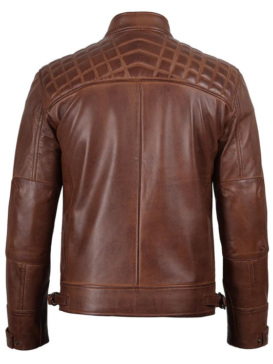 Men's Casual Signature Diamond Lambskin Leather Jacket-Tan Vecs