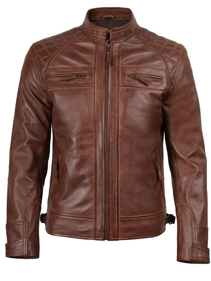 Men's Casual Signature Diamond Lambskin Leather Jacket-Tan Vecs