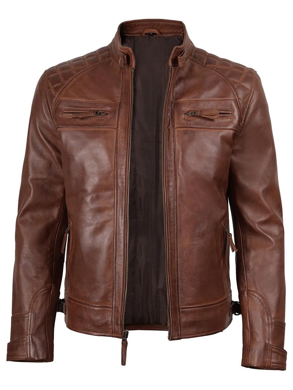Men's Casual Signature Diamond Lambskin Leather Jacket-Tan Vecs
