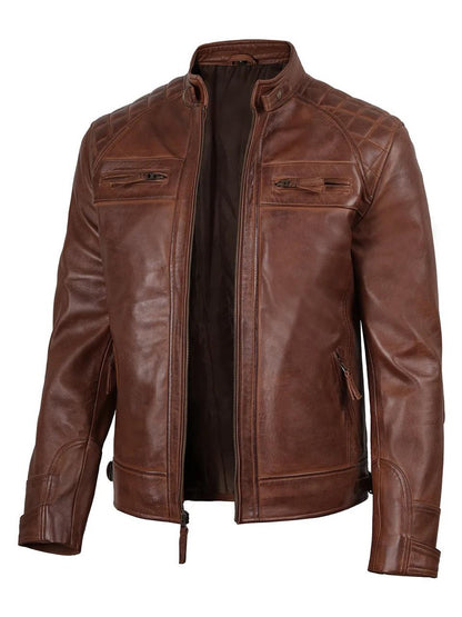 Men's Casual Signature Diamond Lambskin Leather Jacket-Tan Vecs