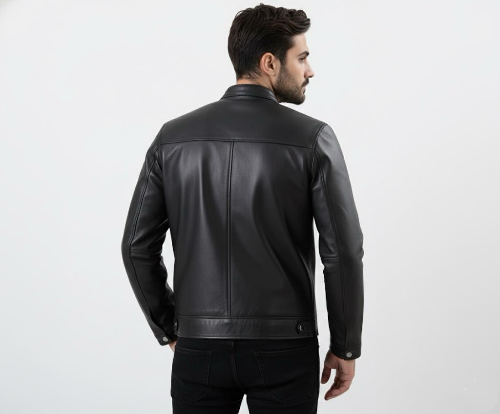 Black Mens Pure Sheep Leather Zipper Front Pockets Jacket