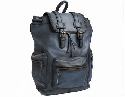 Leather Backpack Travel Laptop Office Bag - Vintage Blue