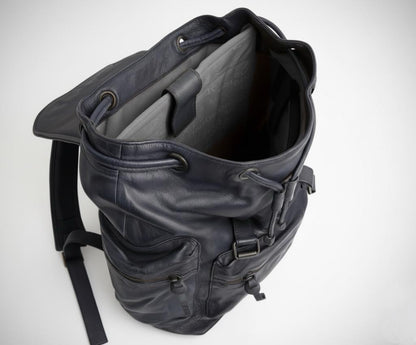 Leather Backpack Travel Laptop Office Bag - Vintage Blue