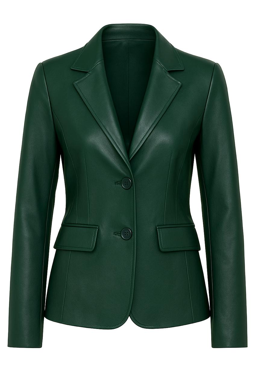 Premium 2-Button Lambskin Leather Blazer Women Limited Edition-Green