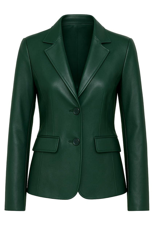 Premium 2-Button Lambskin Leather Blazer Women Limited Edition-Green