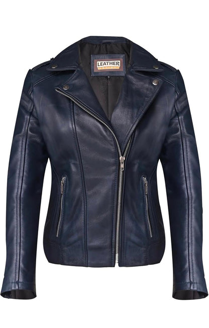 Women’s Genuine Lambskin Biker Jacket – Asymmetrical Motorcycle Style