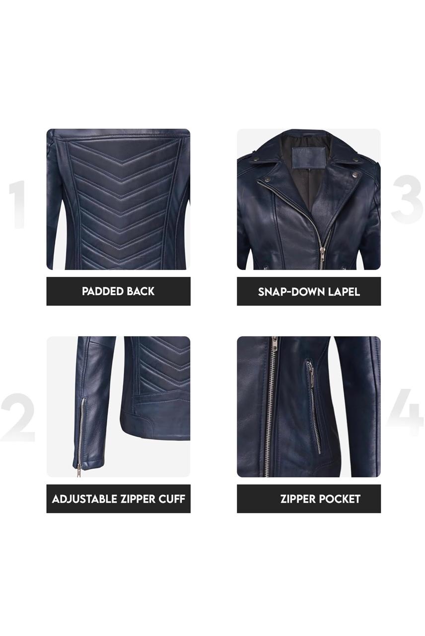 Women’s Genuine Lambskin Biker Jacket – Asymmetrical Motorcycle Style