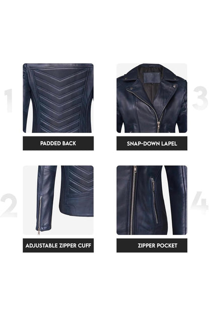 Women’s Genuine Lambskin Biker Jacket – Asymmetrical Motorcycle Style