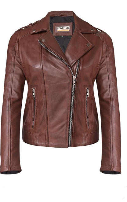 Women’s Genuine Lambskin Biker Jacket – Asymmetrical Motorcycle Style