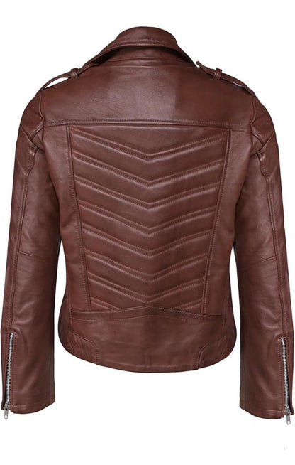 Women’s Genuine Lambskin Biker Jacket – Asymmetrical Motorcycle Style