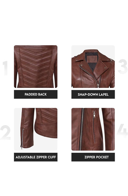 Women’s Genuine Lambskin Biker Jacket – Asymmetrical Motorcycle Style