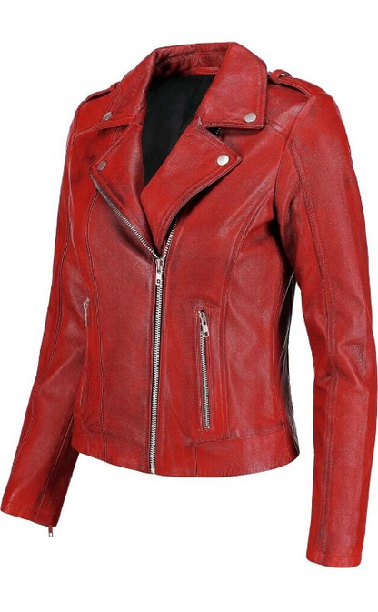 Women’s Genuine Lambskin Biker Jacket – Asymmetrical Motorcycle Style
