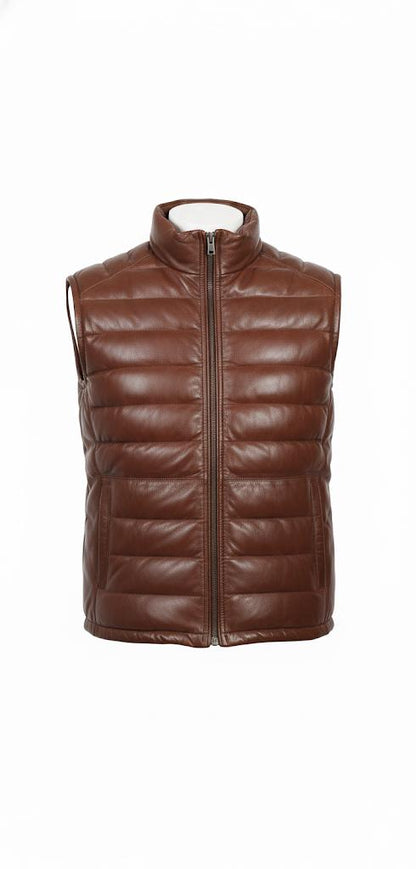 The Leather Artist Puffer Vest with Removable Hood