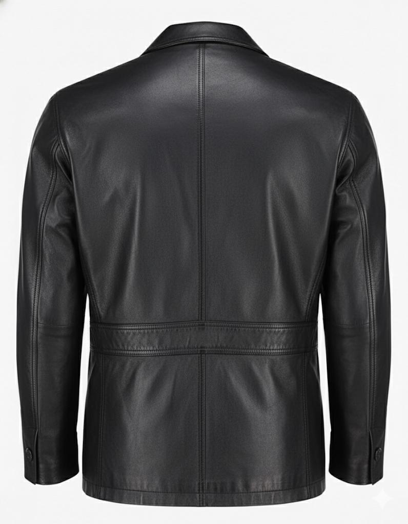 2-Button Men Lambskin Leather Blazer-Black