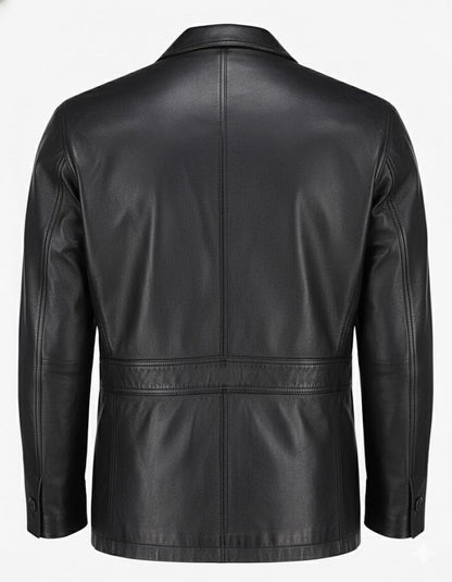 2-Button Men Lambskin Leather Blazer-Black