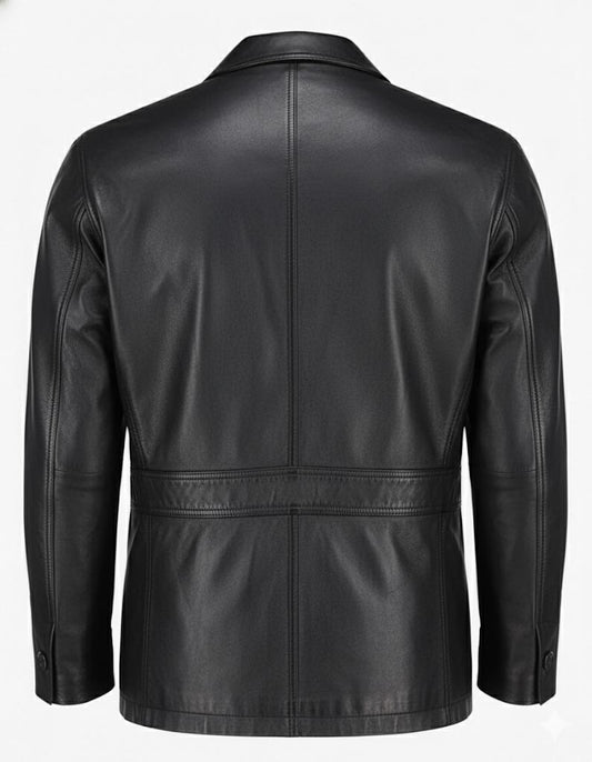 2-Button Men Lambskin Leather Blazer-Black