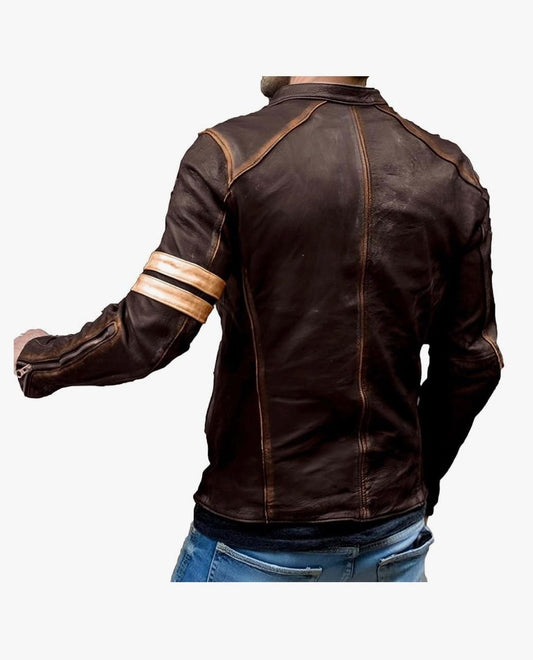 Cafe Racer Genuine Lambskin Leather Jacket-Brown