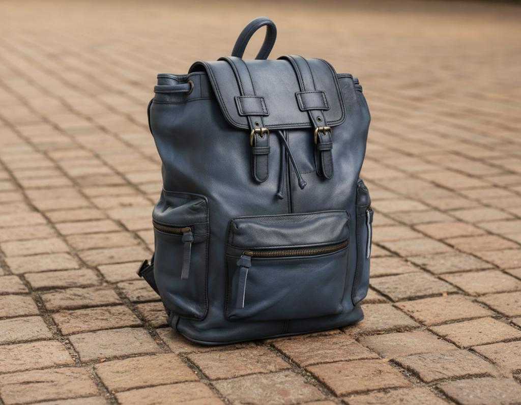 Leather Backpack Travel Laptop Office Bag - Vintage Blue