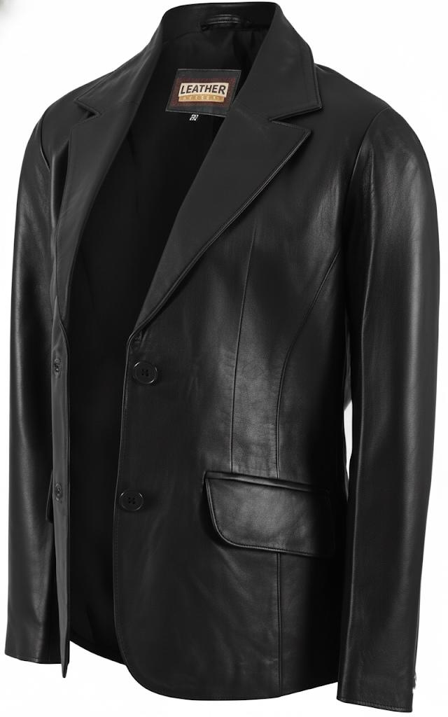 Classic 2-Button Lambskin Leather Blazer Women-Black