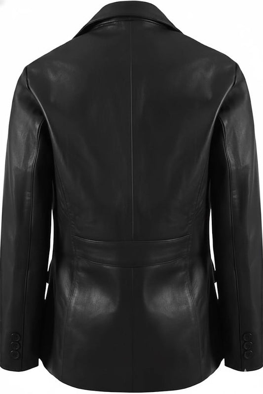 Classic 2-Button Lambskin Leather Blazer Women-Black